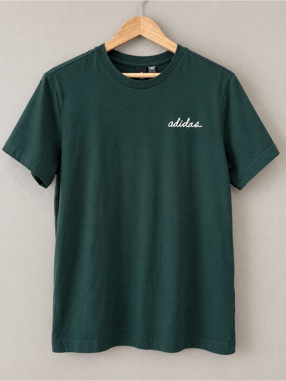 Adidas Women’s Medium Dark Green Script Logo Crew Neck Short Sleeve T-Shirt